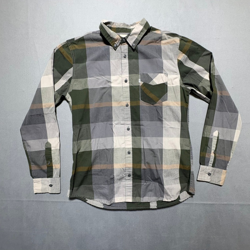 Levis Mens Plaid Button Down Shirt Green Grey Long Sleeve M 3LYLW6212